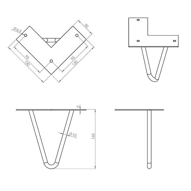 Pied de meuble en triangle en acier noir Interges H. 16 cm