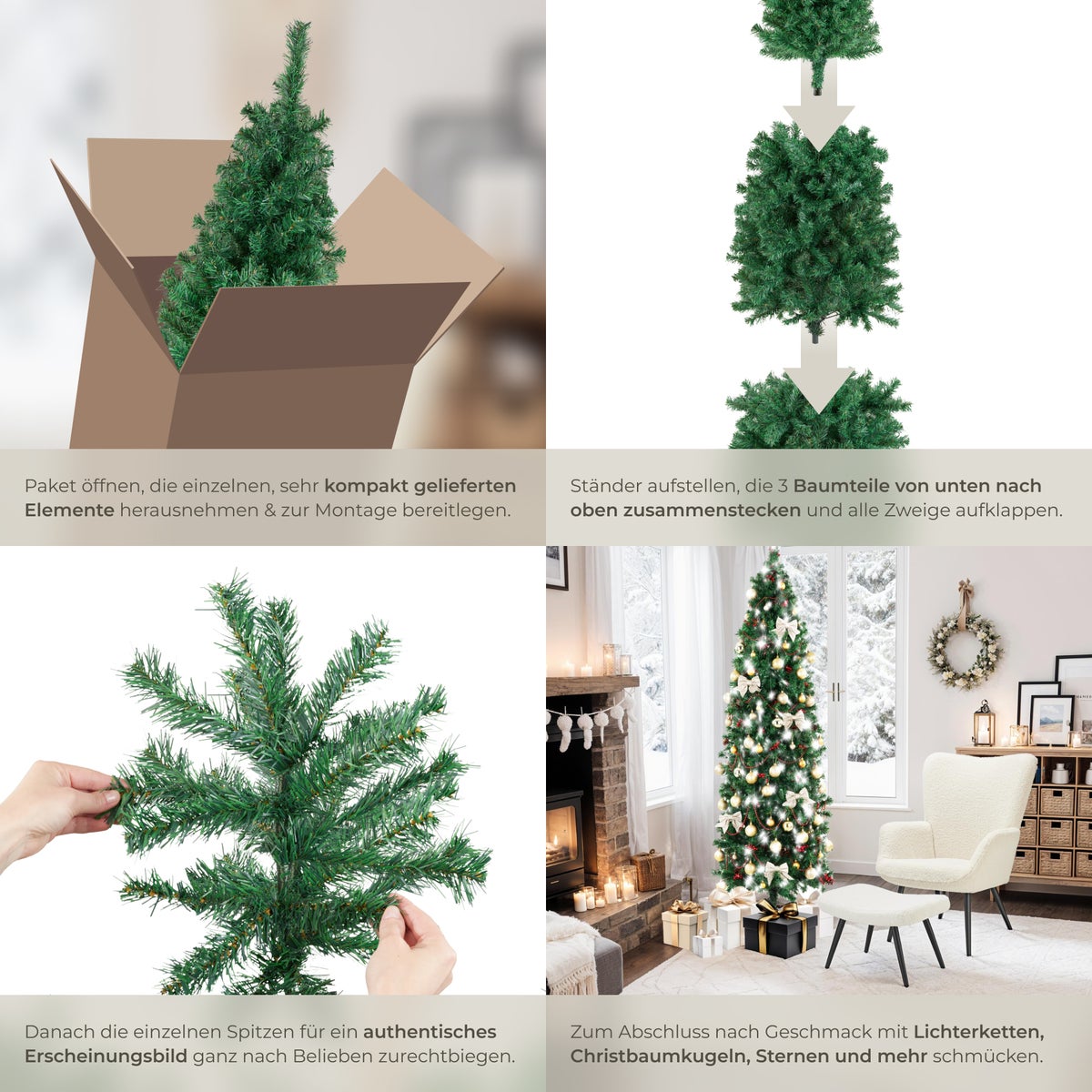 Kerstboom tectake Comet, diverse maten, kunstmatig in groen, met dichte naalden, gepoedercoate metalen standaard met kunststof doppen