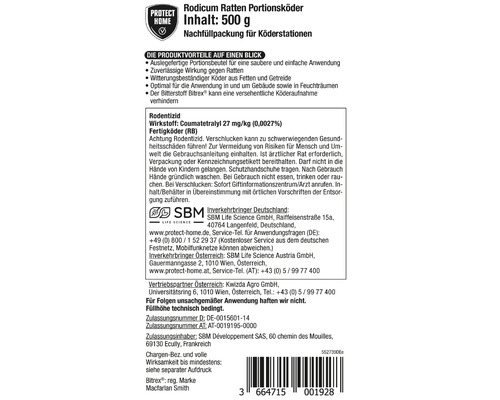 Rattenlokdoos portie lokaas Protect Home Rodicum 500 g voor lokaasdoos, lokaasstation