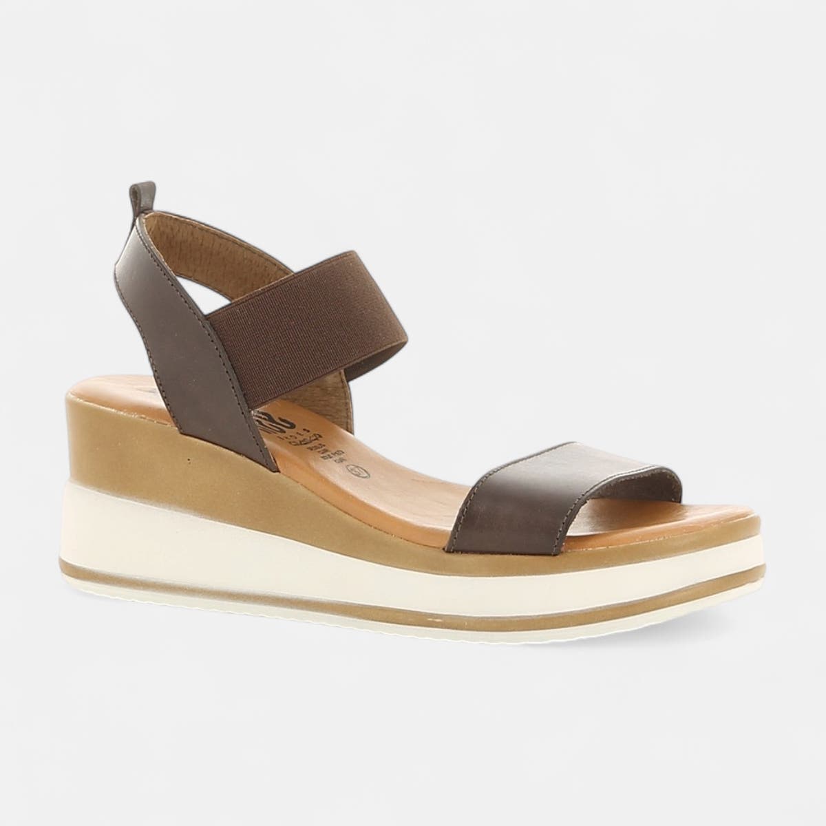 Nu-pieds à talon compensé Femme en cuir marron