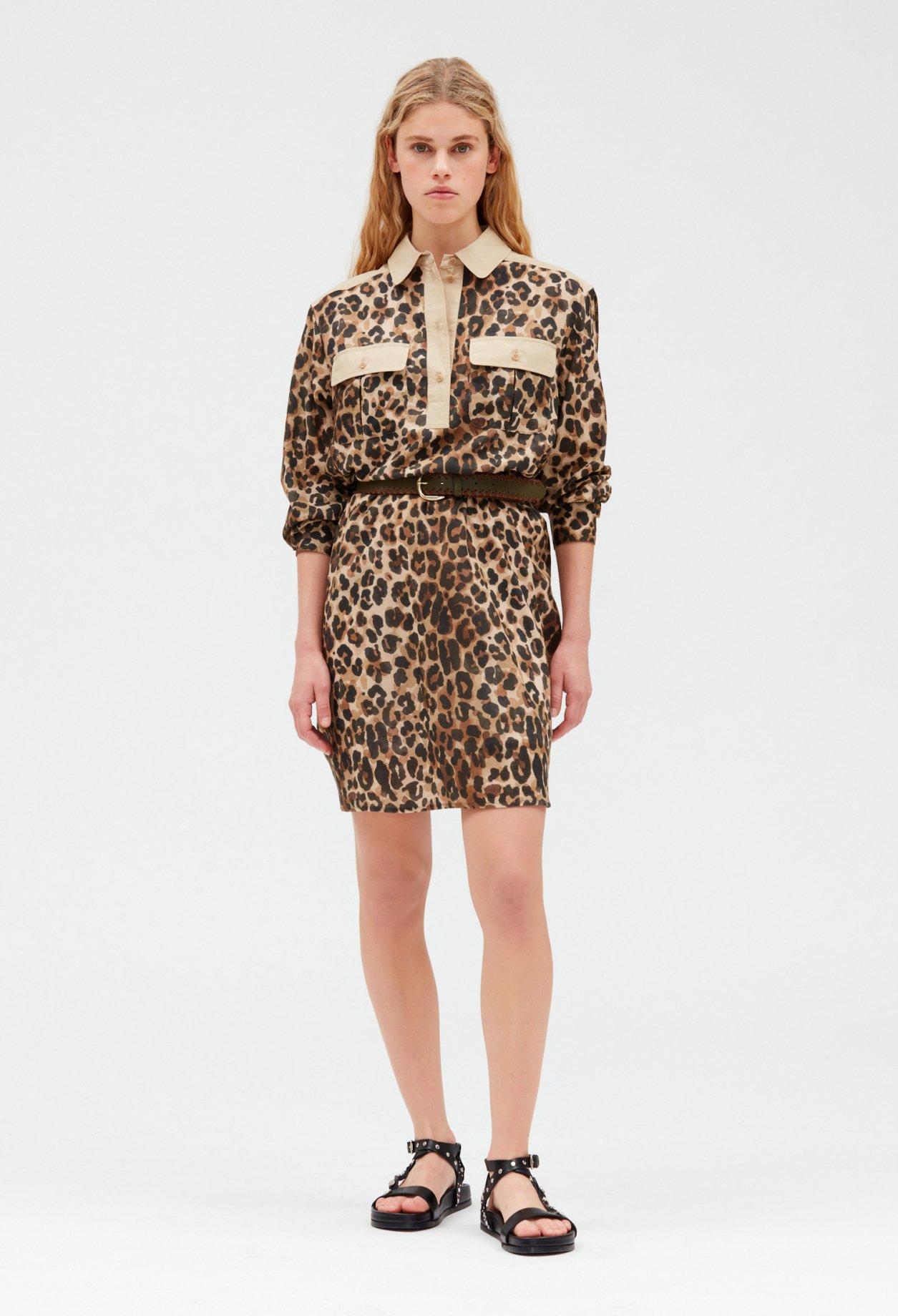 Robe chemise midi leopard
