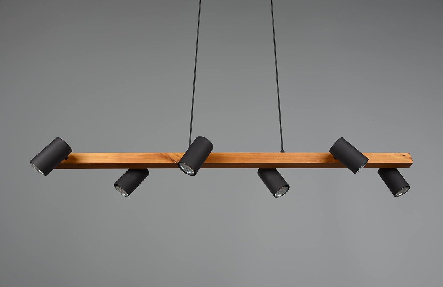 Trio Leuchten Pendelleuchte Marley 312490632,Metall Schwarz matt, Holz, exkl. 6x GU10