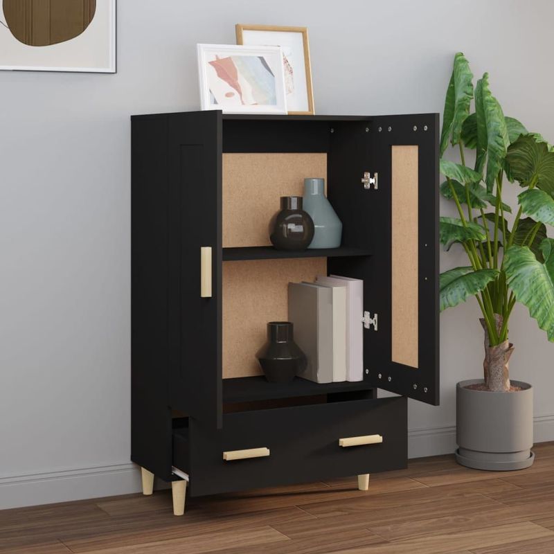 vidaXL - Hoge Kast - Zwart - Bewerkt Hout - 2 Vakken en 1 Lade