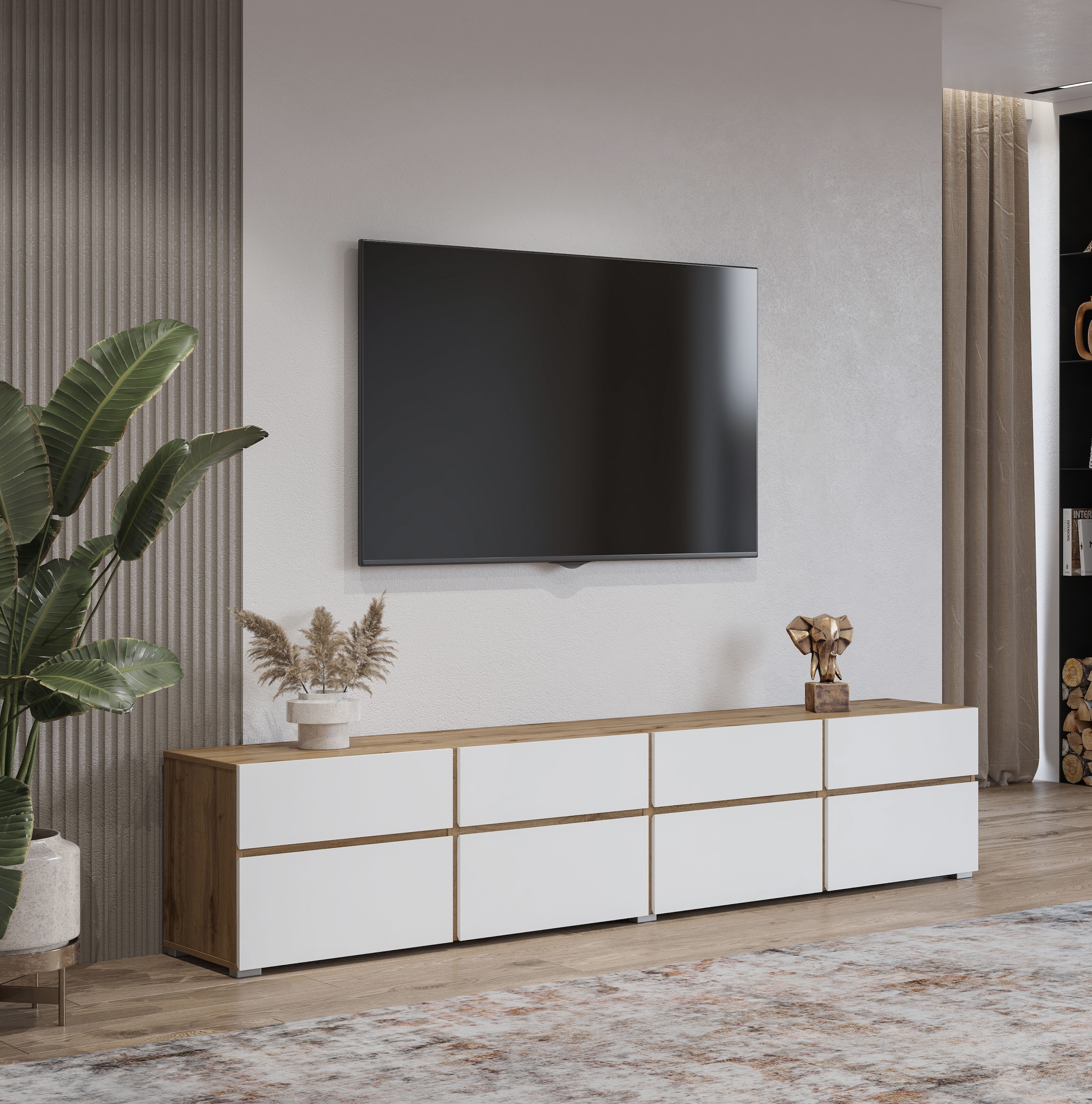 INOSIGN Lowboard »Cross, moderne grifflose TV-Kommode,4 Klappen/4 Schubkästen« Breite 225 cm, TV-Schrank mit viel Stauraum, TV-Board