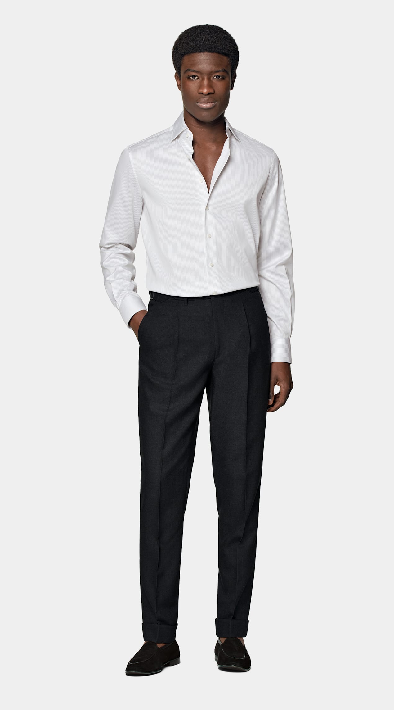 Chemise coupe ajustée en twill gris clair à rayures