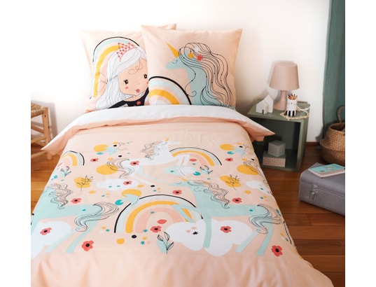 COTE DECO - Ensemble couette + 1 oreiller Parure de lit enfant licorne - polycoton 51 fils - 140 x 20...