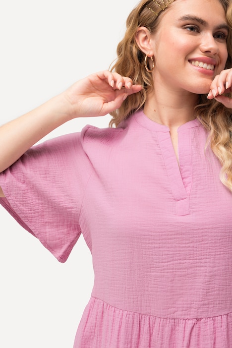 Musselin-Kleid, A-Linie, Tunika-Ausschnitt, Halbarm
