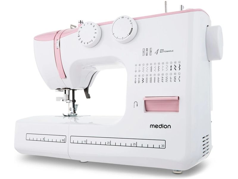 Medion Nähmaschine Life SM60 Weiss/Rosa Nähmaschine mit einer Motorleistung von 60 Watt