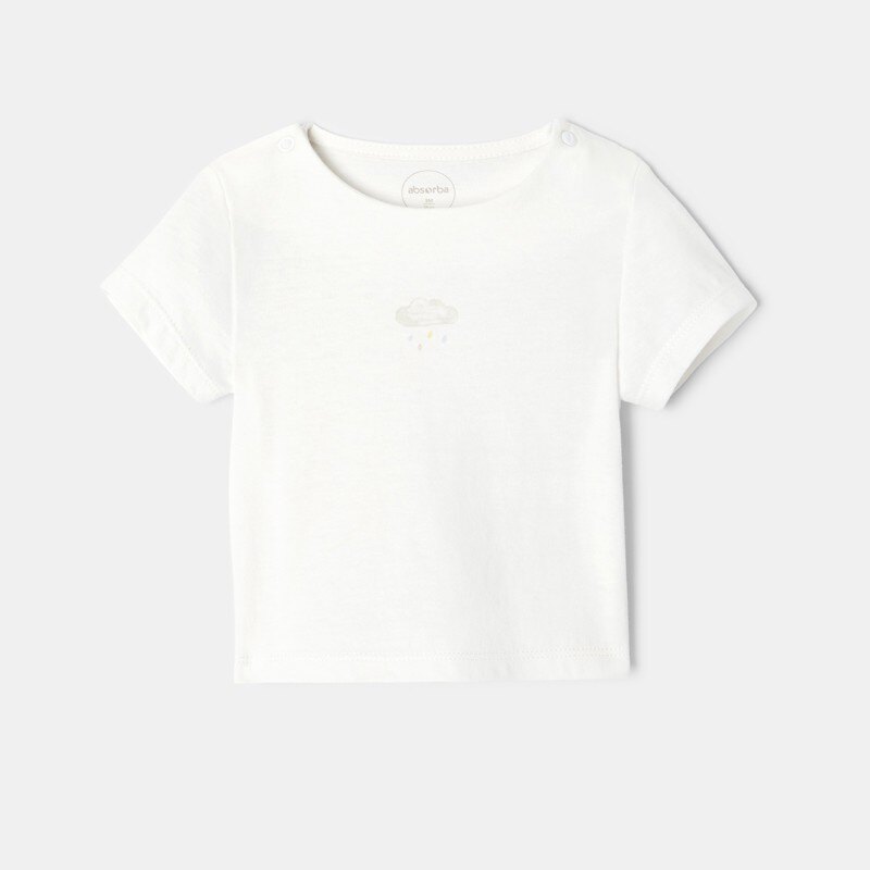 T-shirt manches courtes en coton bio blanc naissance Absorba Blanc