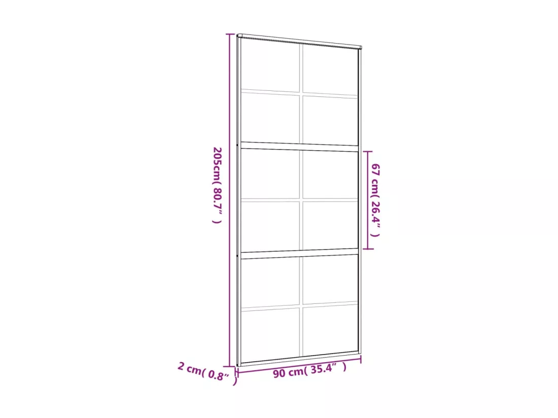 Porte coulissante doré 90x205 cm verre ESG clair et aluminium