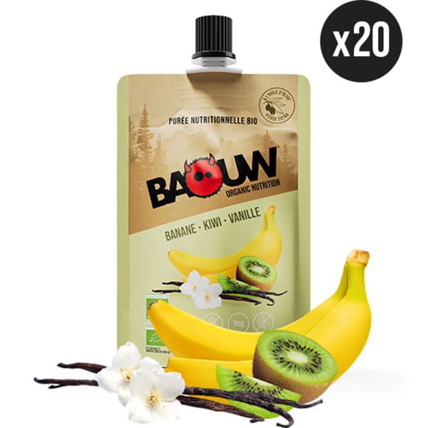 Compotes & purées énergétiques BAOUW PUREE BIO BANANE-KIWI-VANILLE PACK X20