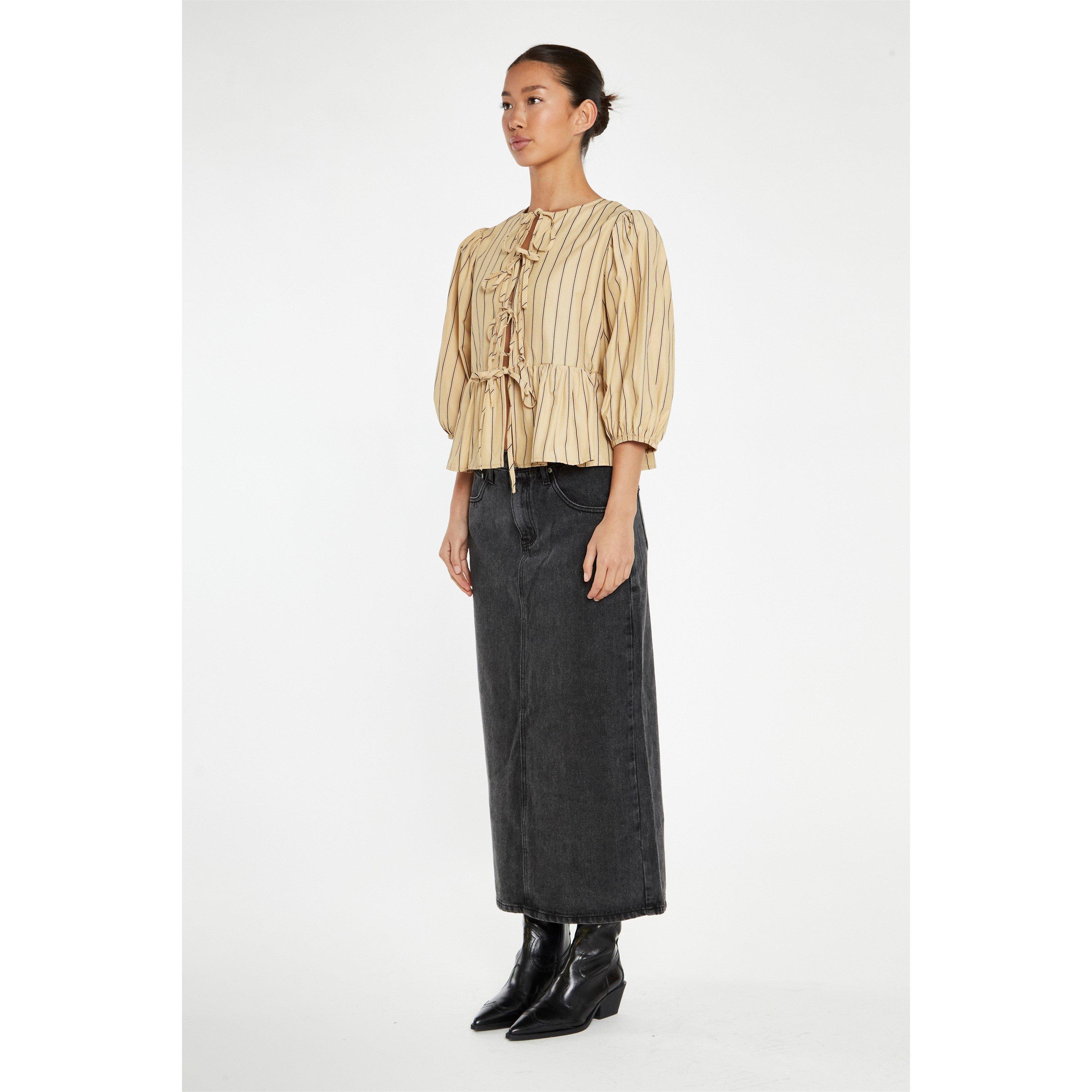 Glamorous Beige Brown Stripe Tie Front Top