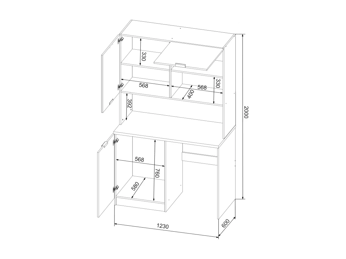 Meuble multifonction kitchenette et buanderie - Avec plan de travail 120 cm - Blanc et naturel - CARMEO
