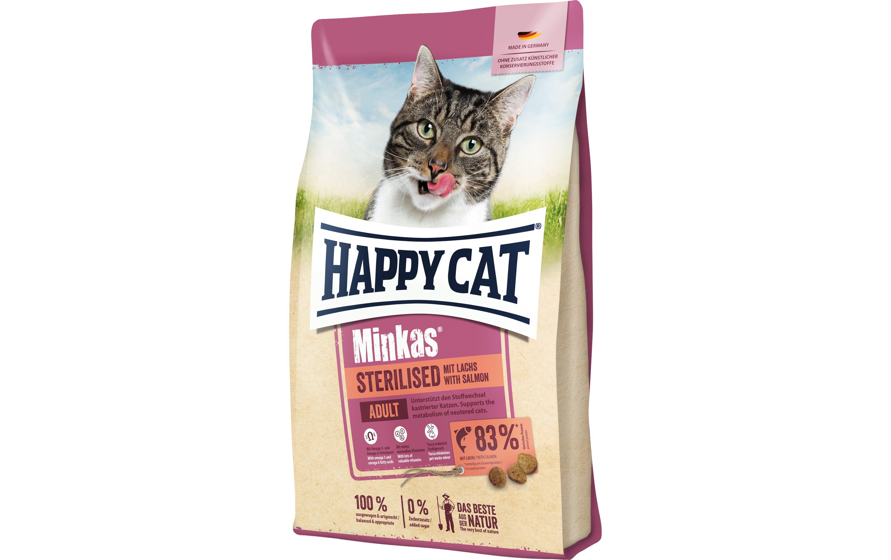 Trockenfutter Minkas Sterilised Lachs, 4 kgAlleinfuttermittel für kastrierte Katzen mit Lachs