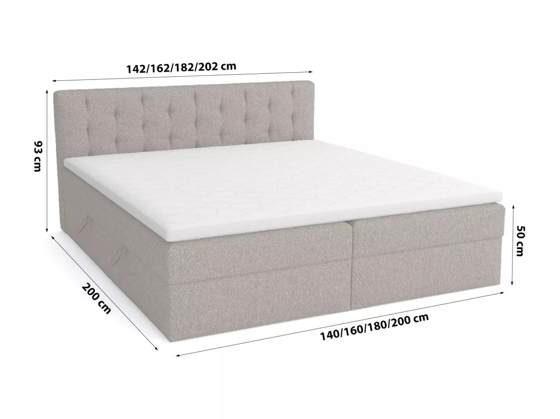 LIT BOXSPRING avec surmatelas Merano 200x200 cm, gris foncé