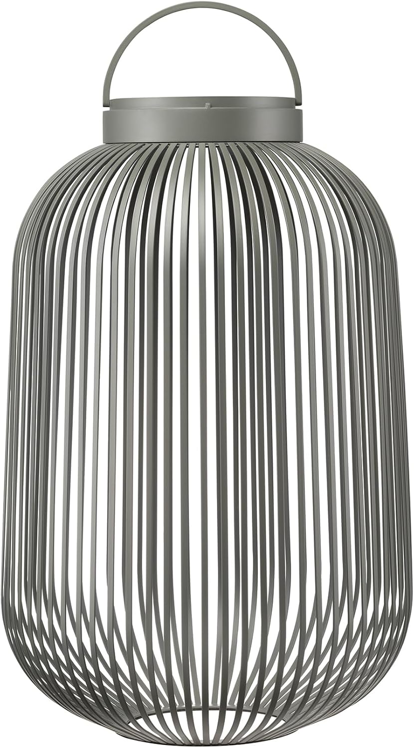 blomus LED Laterne LITO | Mobile Akku Outdoor Leuchte aus hochwertigem Eisen | Farbe Granite Gray | Größe L | 31L x 31B x 49H cm | 3 Lichtfarben | Dimmbar per Touch | Spritzwassergeschützt IP54
