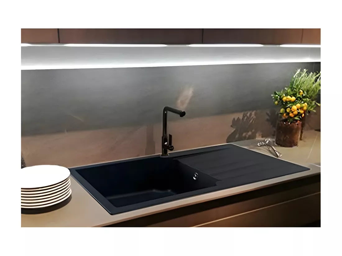 Sierra évier 1 grande cuve 1 égouttoir en résine noir - Essebagno