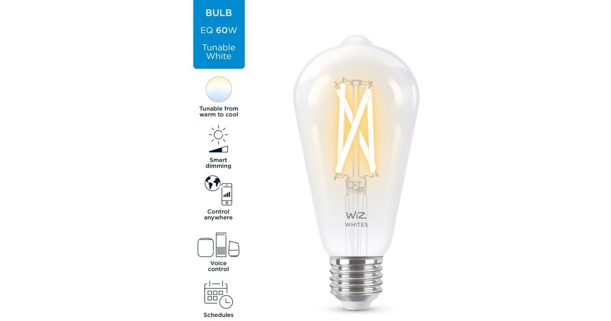 WiZFilament doorzichtig ST64 E27 ledlamp  (Wifi + Bluetooth protocol)