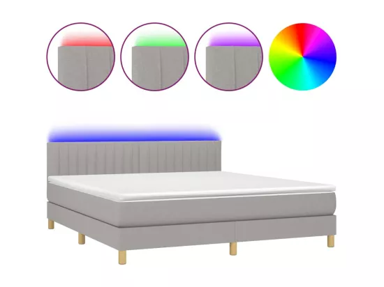 Sommier tapissier et matelas et LED Gris clair 180x200 cm Tissu