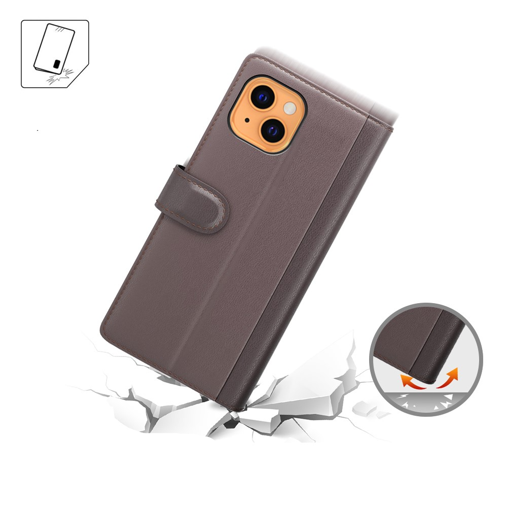 iPhone 13 Echtleder Tasche Flip Cover mit Kartenfächer - Dunkelbraun