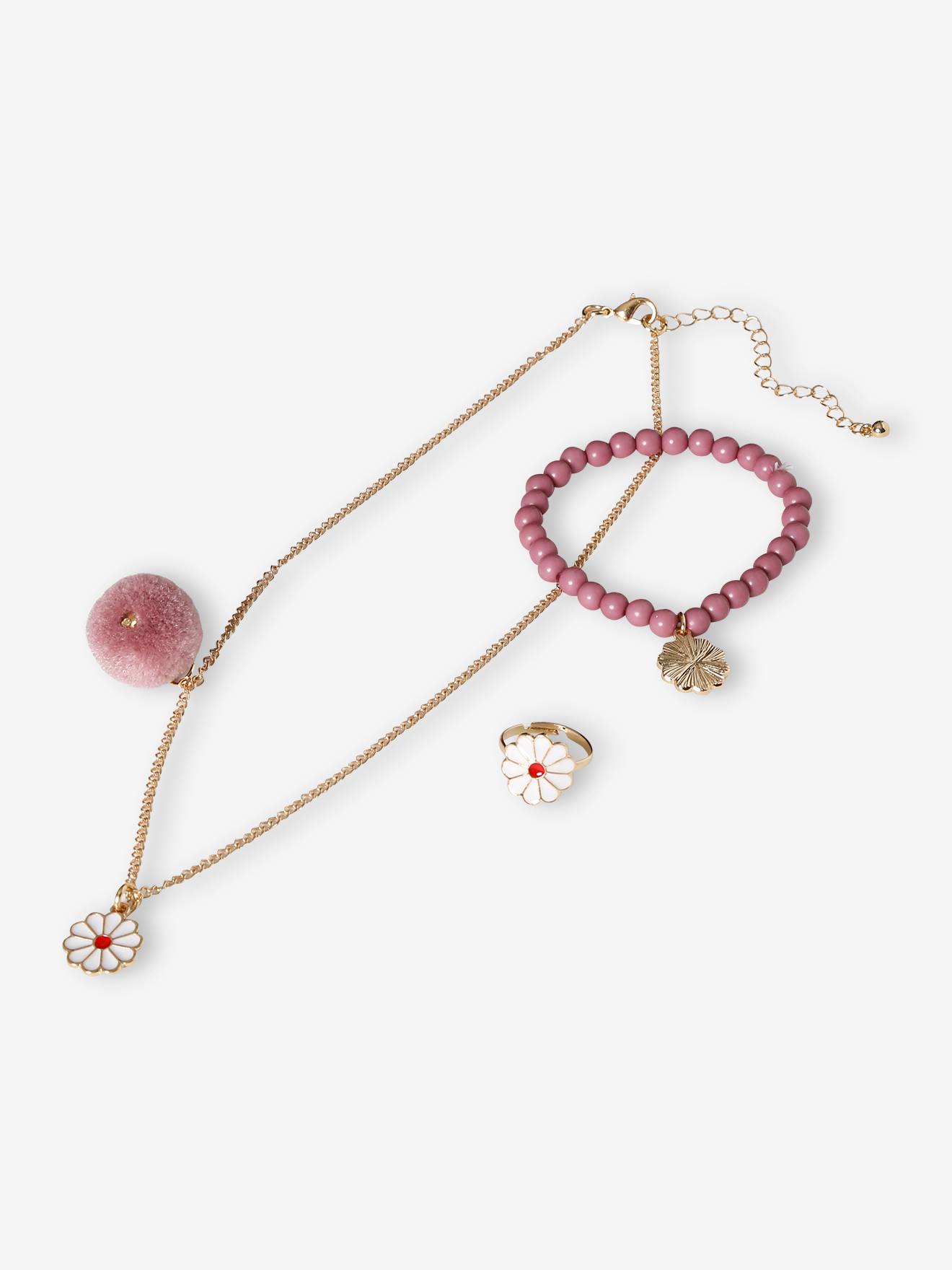 Conjunto de colar, pulseira e anel 