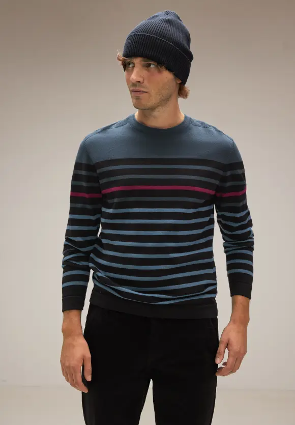 Gestreifter Strickpullover - Black