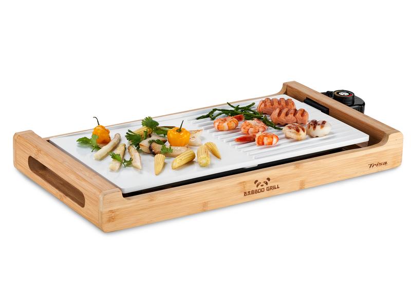 Trisa Tischgrill Bamboo Grill 1800 W Leistungsstarker Tischgrill für drinnen und draussen