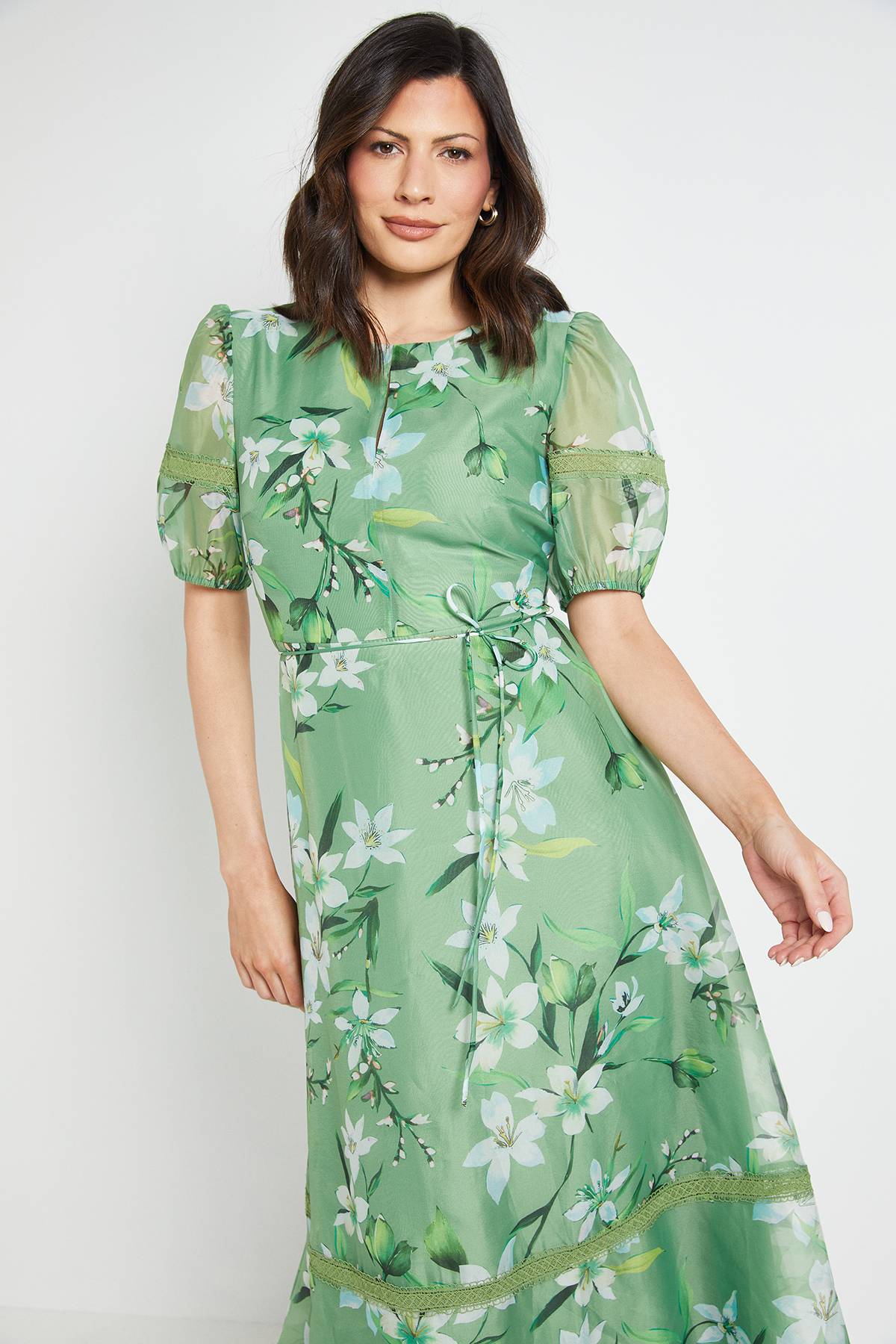 Wallis Robe Midi En Organza Floral Avec Inserts En Dentelle