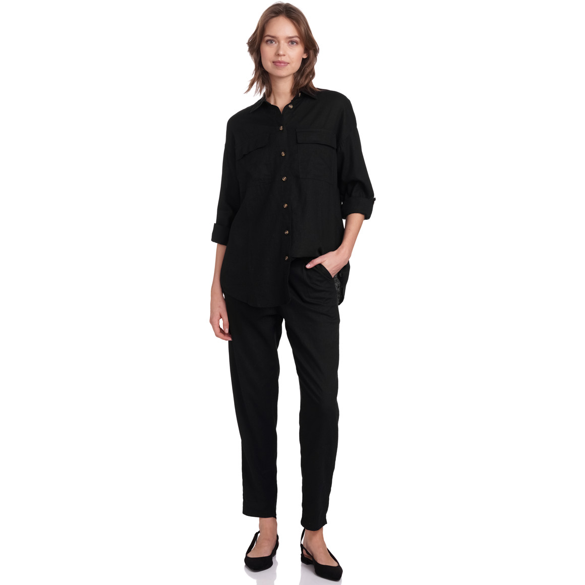 Gina Collection Damen Leinen-Jogpants in Unifarben schwarz