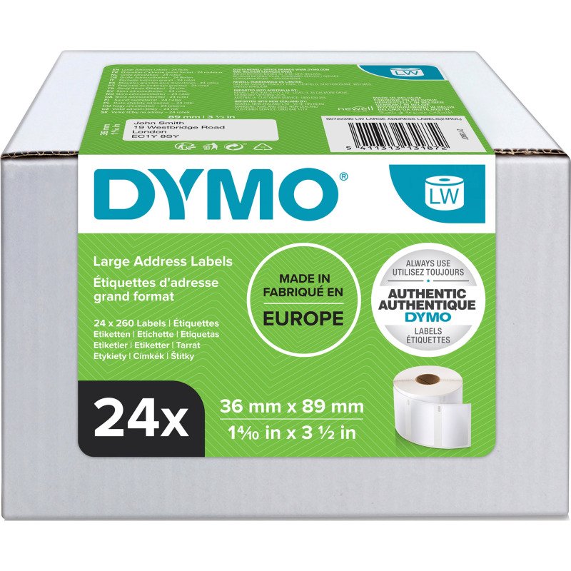 Pack 24 rouleaux d'étiquettes d'adresse 36 x 89 mm Dymo - Rouleaux de 260