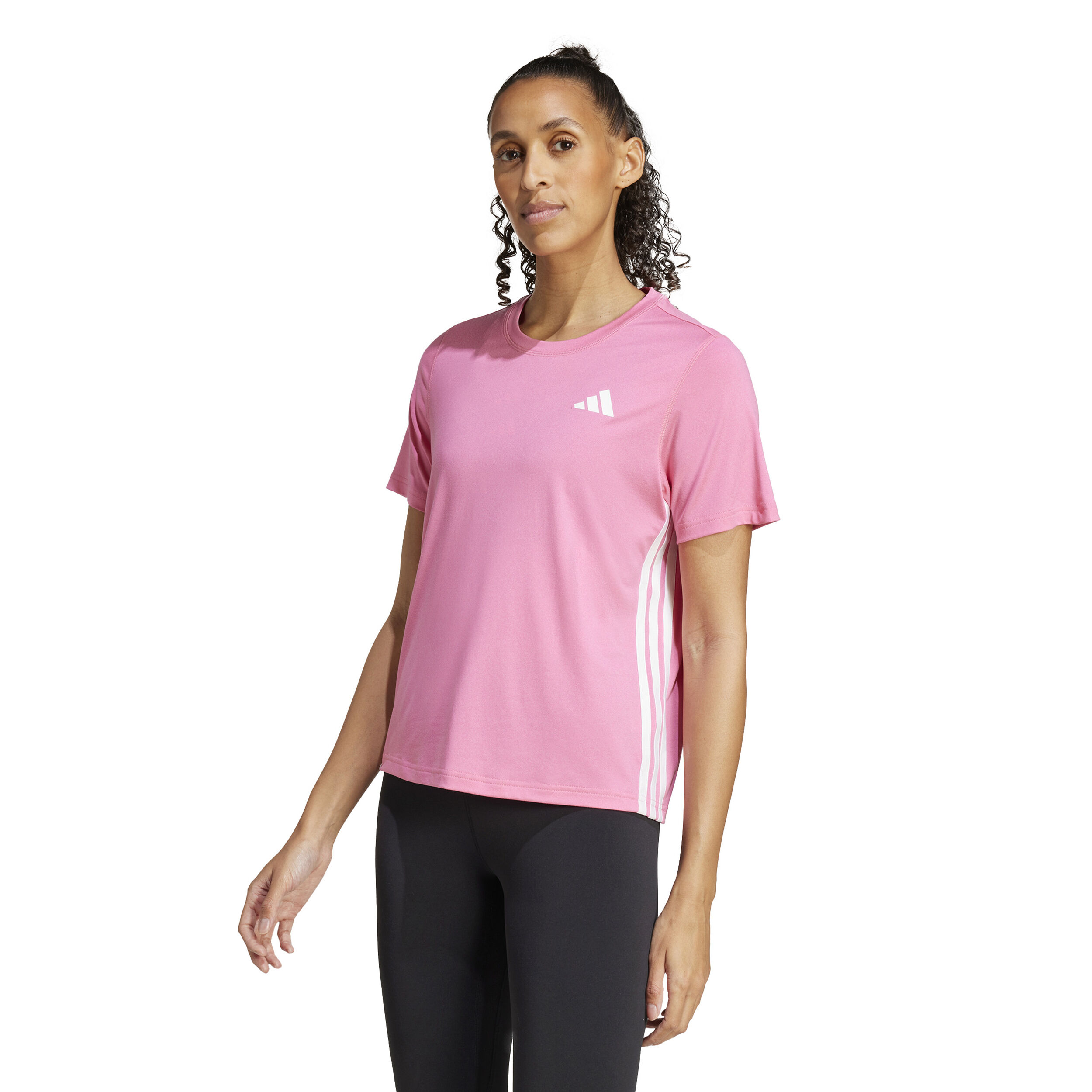 adidas Train Essentials 3 Stripes Workout T-shirt Femmes - Rosé, Blanc