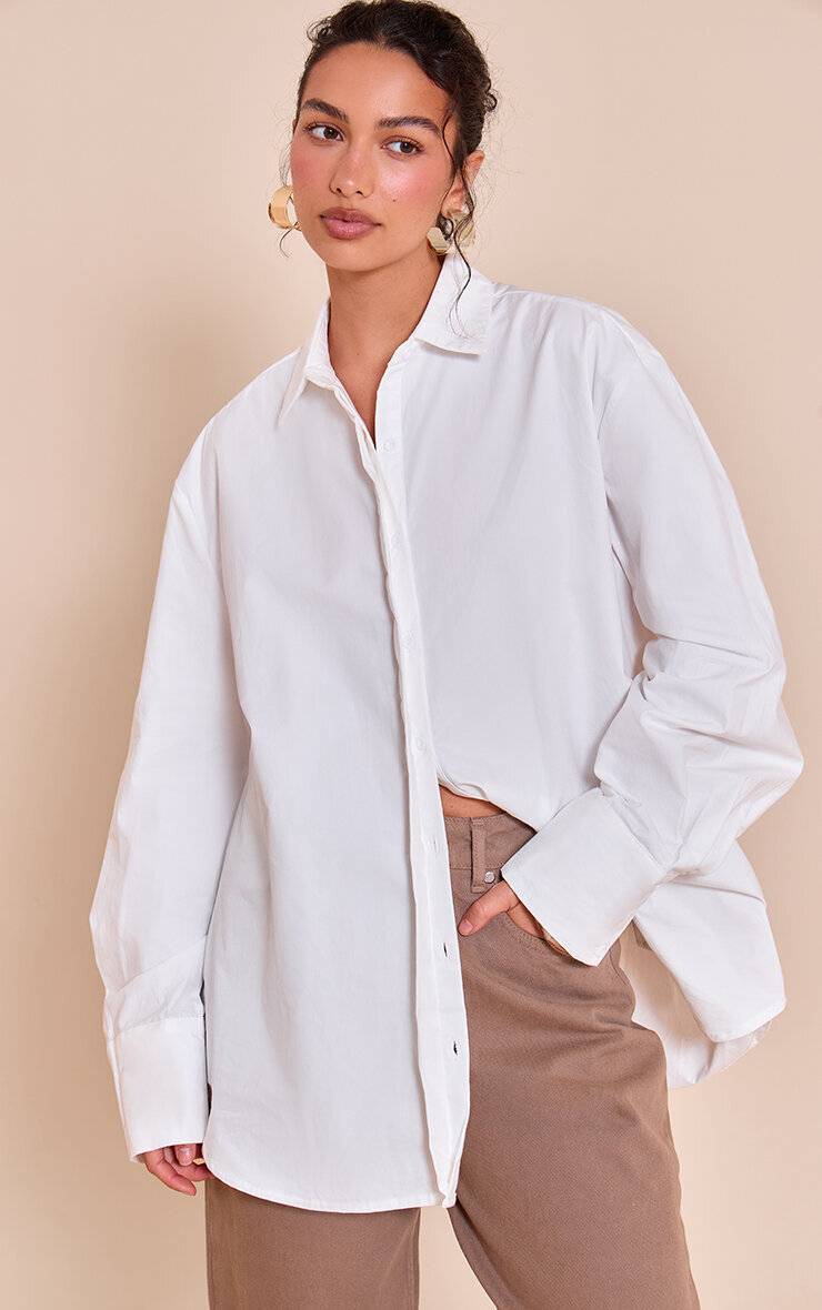 Blanc Chemise En Coton À Poignets Surdimensionnés