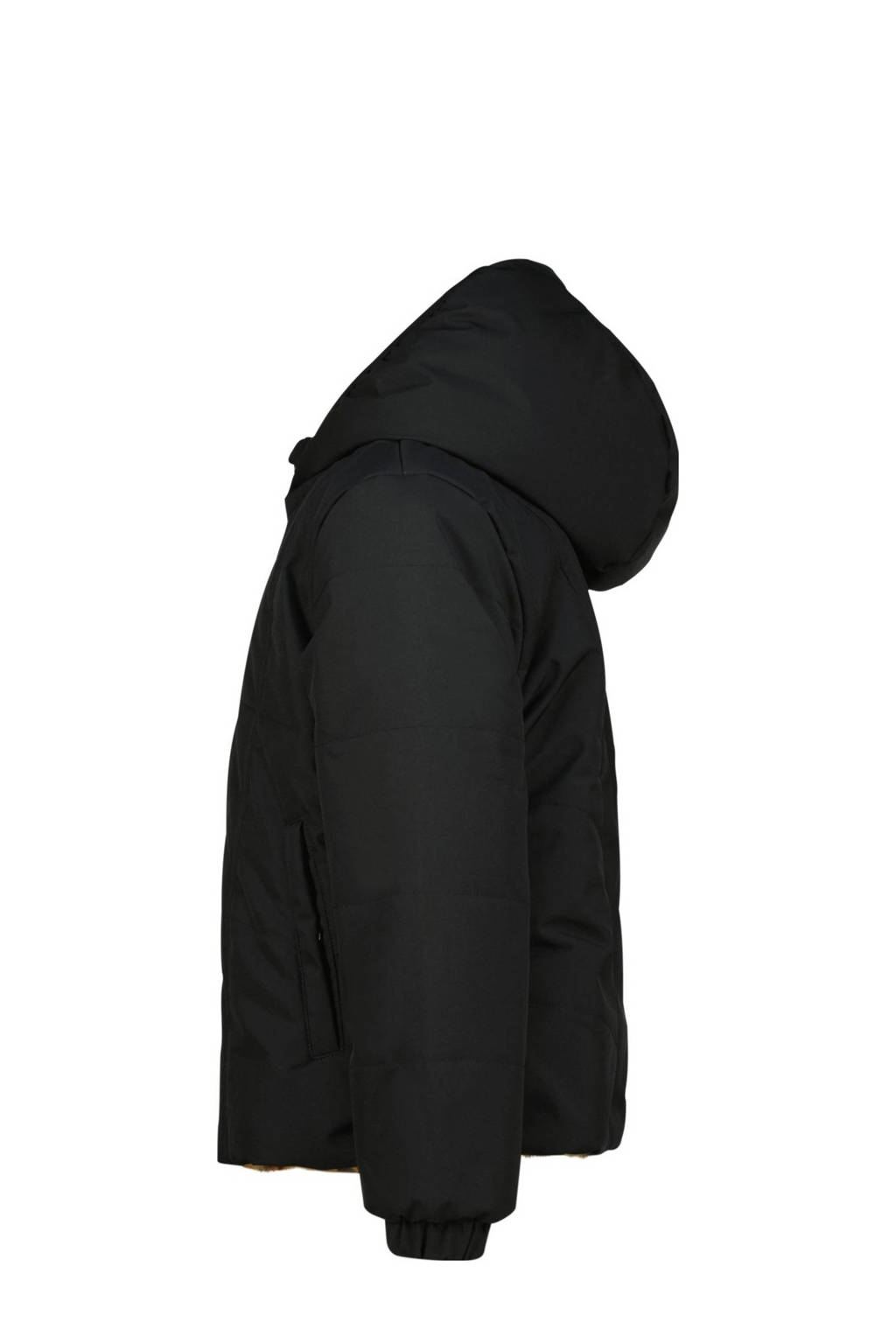 Vingino reversible gewatteerde imitatiebont winterjas Tabra met panterprint zwart/bruin