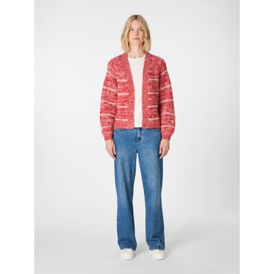 Damen-Strickjacke gestreift, Rot-Weiß