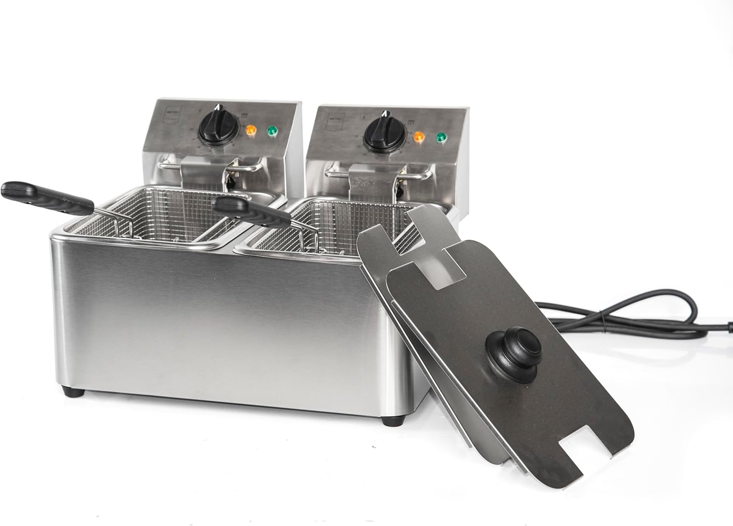 METRO Professional GDF3024 Doppel Fritteuse 2X4L, Edelstahl, 49.4 x 37.8 x 31.3 cm, 8L, Temperatur bis 190°C, abnehmbares Bedienfeld, Gastro, silber
