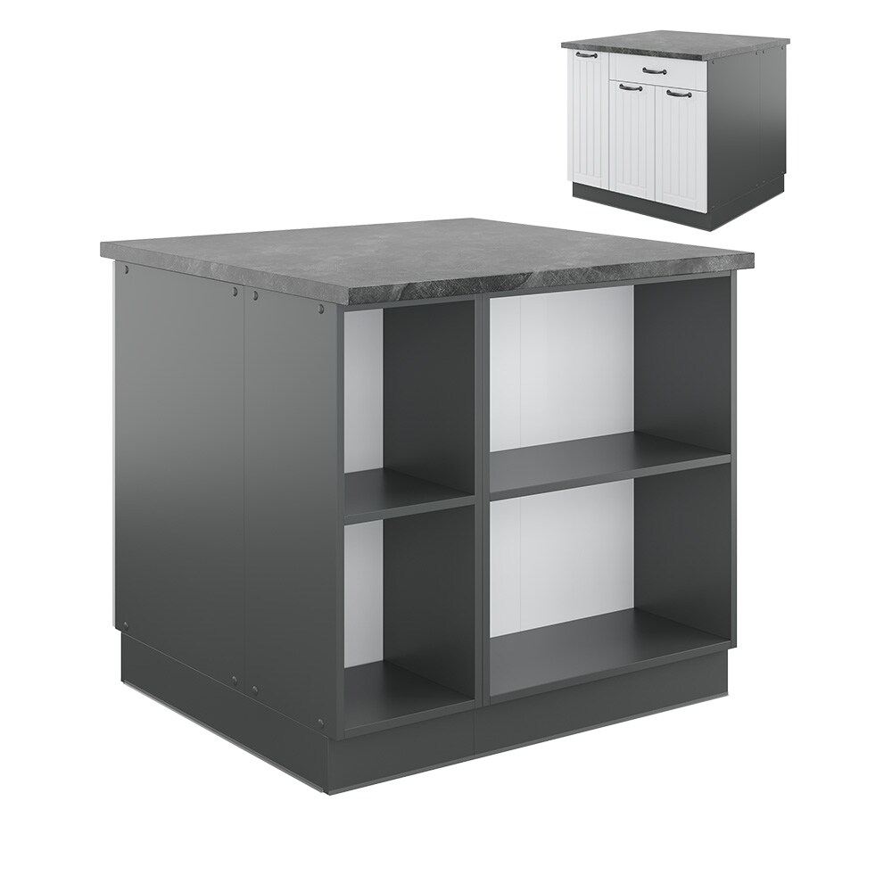 Vicco Kücheninsel Küchenblock Einbauküche Fame-Line Landhaus Anthrazit Weiß 90 cm Küchen Schränke Apothekerunterschrank Schubunterschrank Regalinselunterschrank Softclose-Scharnier Küchenmöbel
