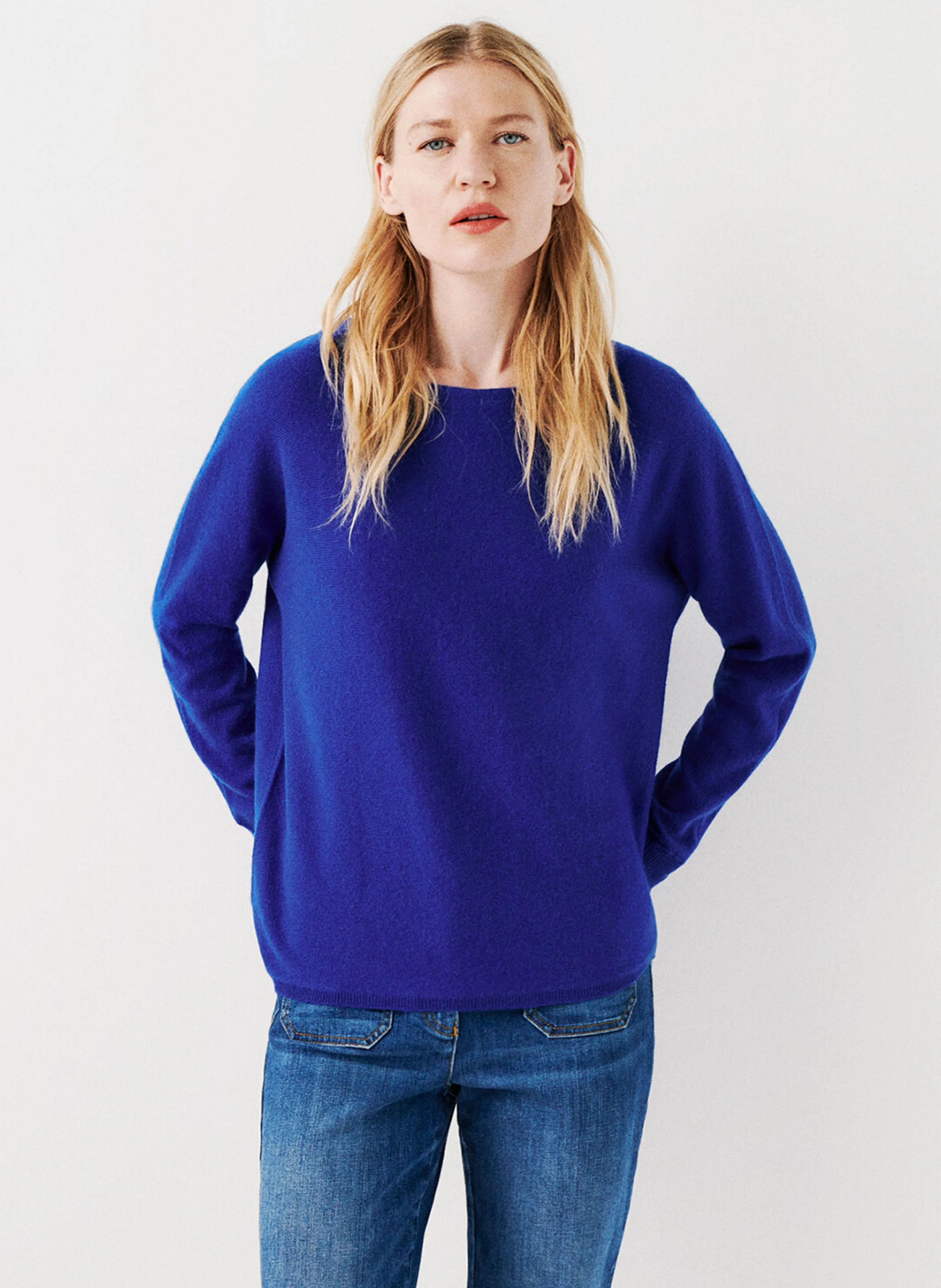 MAMELIA - Pull col rond ample en cachemire | Bleu