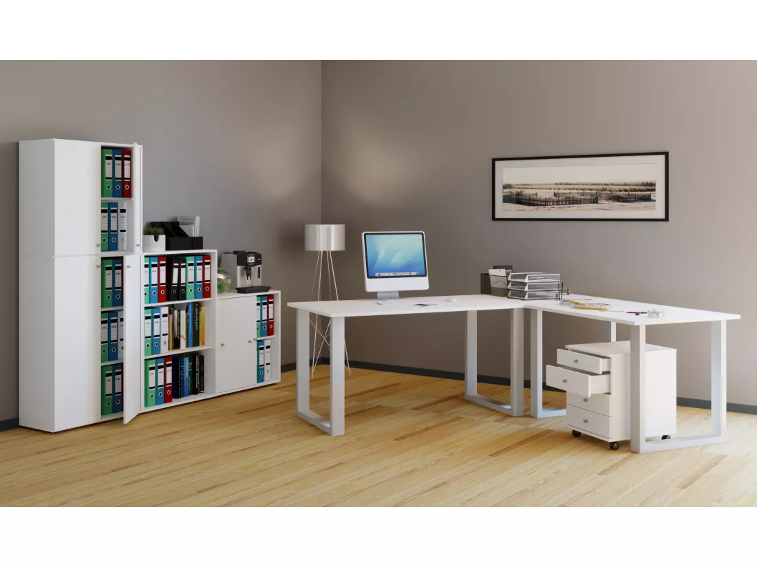 Bureau d'angle Lona 80 U Alu Blanc