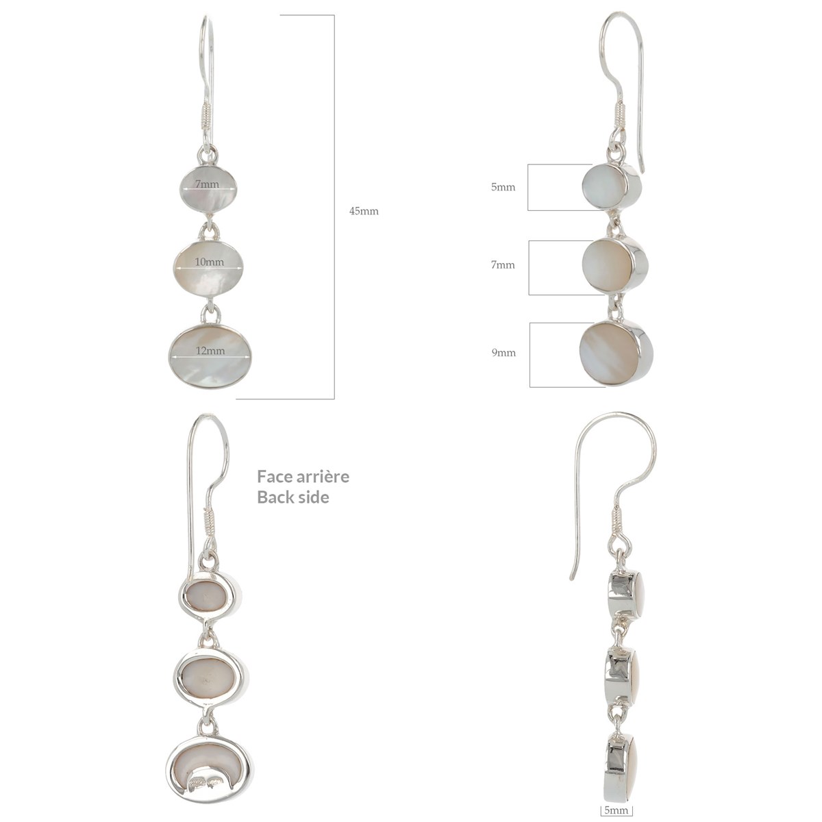 Pendants d'Oreille en Nacre Blanche Naturelle - Forme Ovale & Argent 925 Massif | Aden