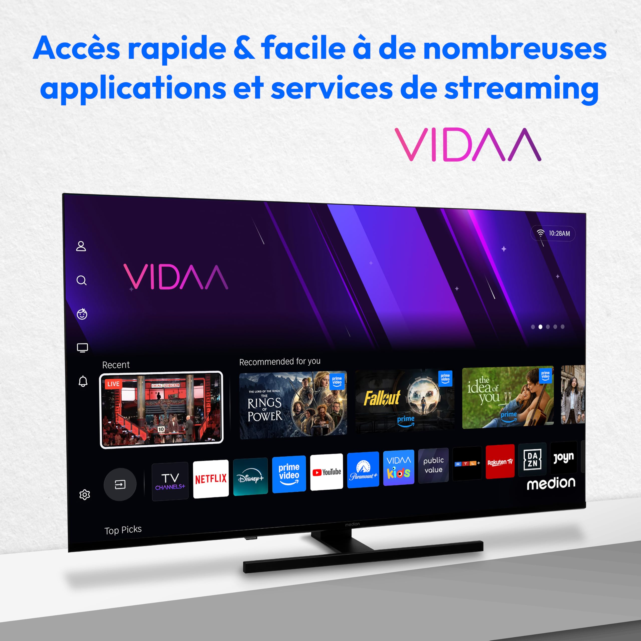 MEDION TV 55 Pouces 4K (138,8 cm) QLED Television (Smart TV 4K, Dolby Vision HDR, VIDAA Store, Prime Video, Disney+, DAZN, Paramount+, DTS X, Dolby At