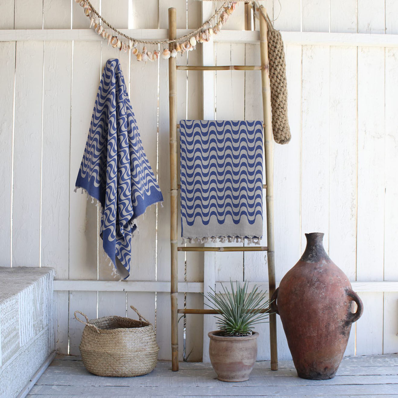 Febronie Fouta reversible Cabana bleu - 100x200 cm