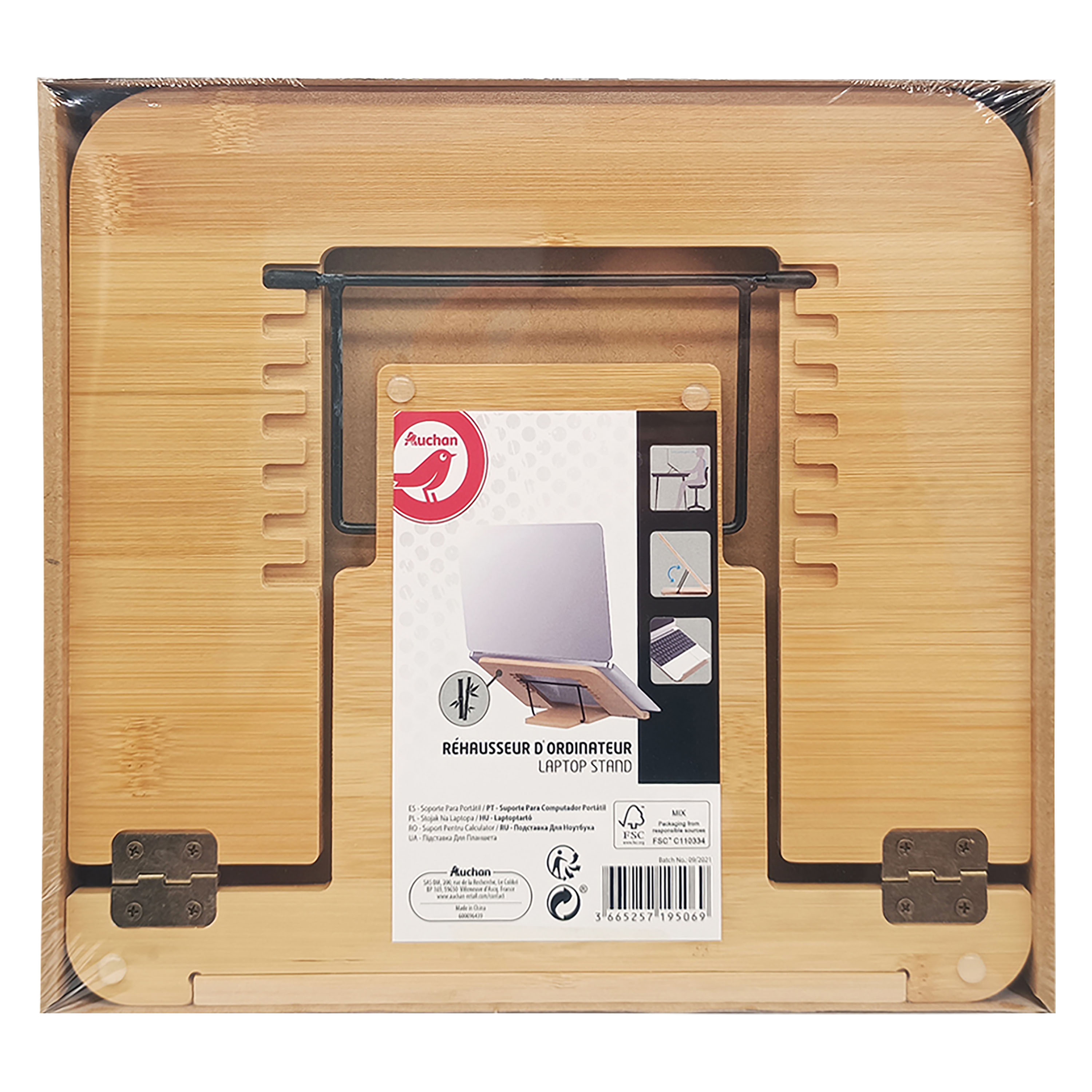 SUPORTE PARA PORTÁTIL AUCHAN BAMBOO E METAL 27X25.5X2.5CM