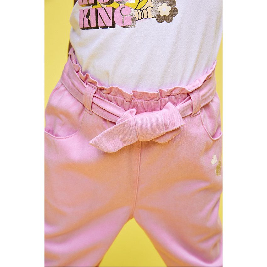 Pantalon en toile fantaisie avec broderies coeurs pour bébé fille - Multicolore
