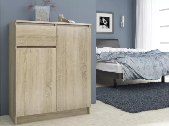 Commode AKORD K80 Chêne Sonoma 80 cm 2 portes 1 tiroir façade Chêne Sonoma 4 étagères 80x40x99 cm