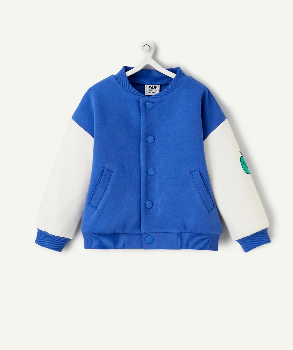 CARDIGAN STYLE TEDDY BÉBÉ GARÇON EN COTON BIO BLEU ET BLANC