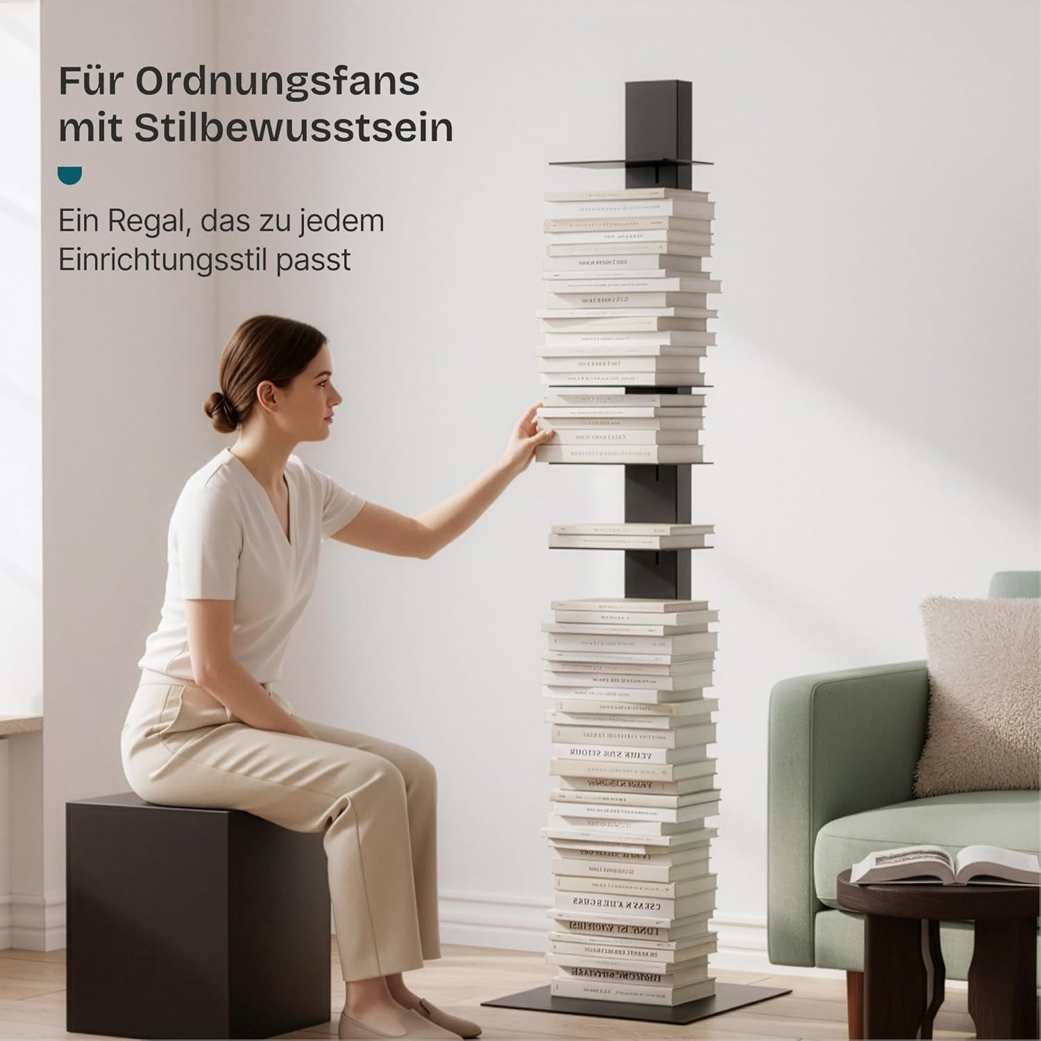 [en.casa] Standregal Eksjö CD DVD Regal in schmaler Leiterform mit 10 Ablagen Bücherregal für Wohn- und Schlafzimmer Büro 150 x 39 x 39 cm Schwarz DR8875139