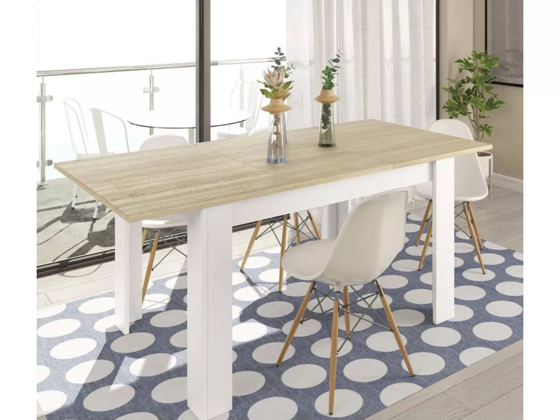 Table extensible Dalice, Console extensible pour salle à manger, Table de cuisine ouvrant avec rallonge, 140/190x90h78 cm, Chêne et Blanc