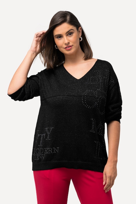 Pullover, Ziersteine, V-Ausschnitt, Langarm