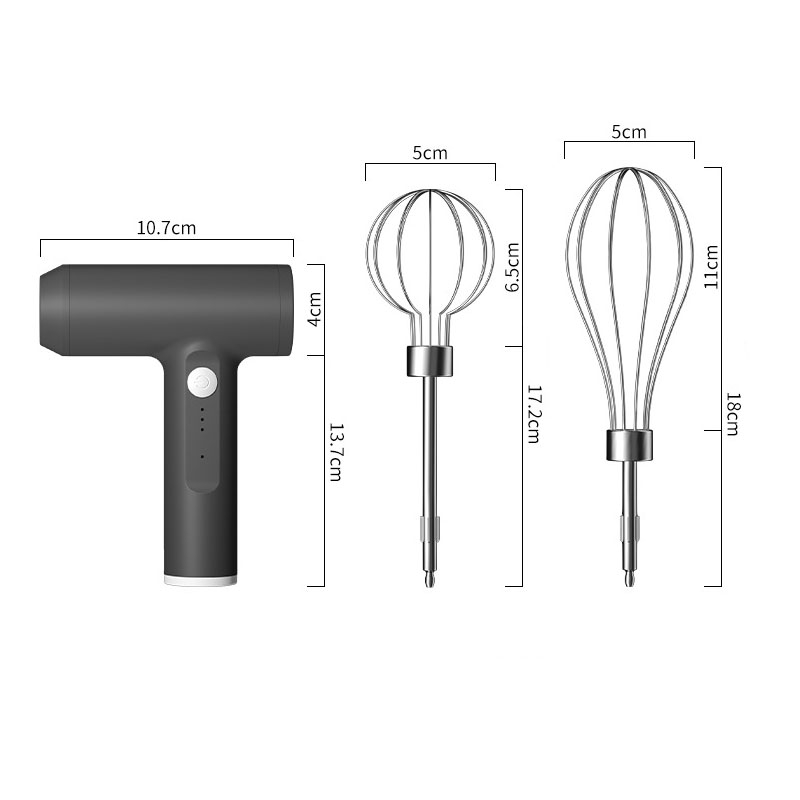USB Hand Mixer Elektrischer Schwingbesen Kabelloser Schneebesen inkl. 2 Aufsätzen zum Kochen / Backen - Schwarz