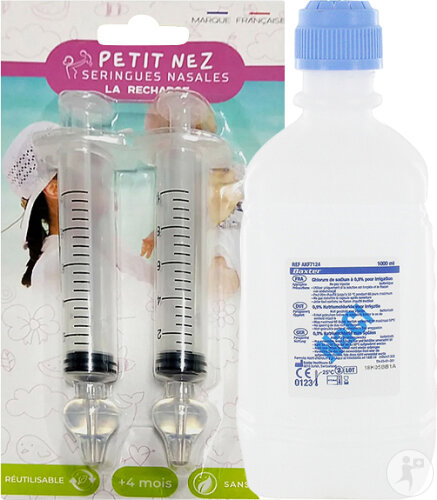 Baxter Viapack NaCl 0,9% Sérum Physiologique 1l + Petit Nez Seringues Nasales 2 Pièces Promo Pack